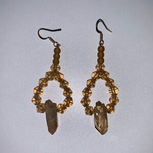 Gold Beaded and Crystal Dangle Earrings